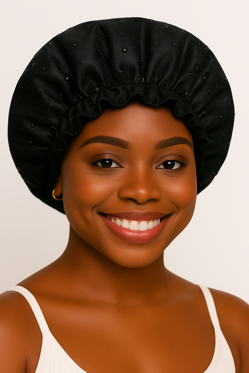 Satin-Lined Waterproof Shower Cap – Adjustable XL Fit
