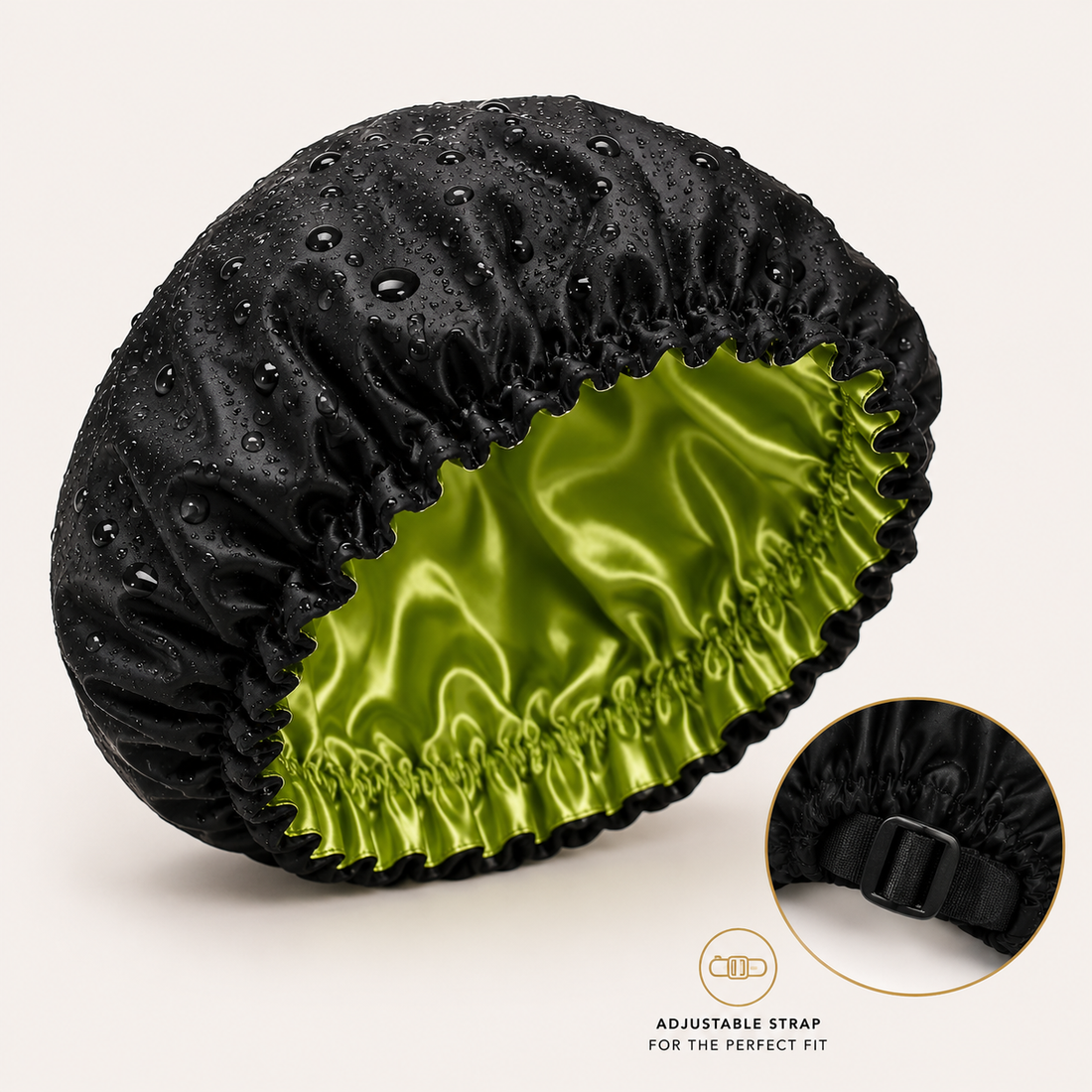 Satin-Lined Waterproof Shower Cap – Adjustable XL Fit