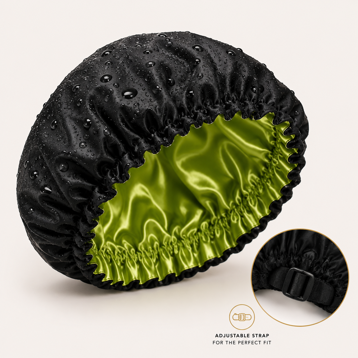 Satin-Lined Waterproof Shower Cap – Adjustable XL Fit