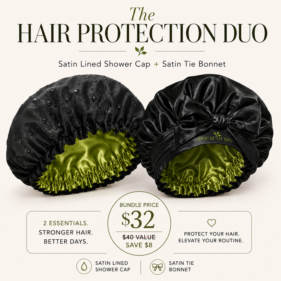 Bundle Deal Satin-lined Bonnet &amp; Shower Cap