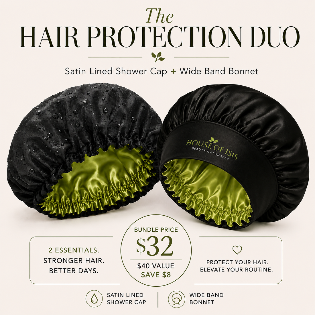 Bundle Deal Satin-lined Bonnet &amp; Shower Cap