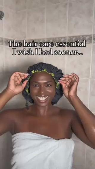 Satin-Lined Waterproof Shower Cap – Adjustable XL Fit